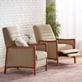 thumbnail image 2 of GDF Studio Mendota Mid Century Modern Fabric Channel Stitch Wood Pushback Recliners, Set of 2, Sand and Walnut, 2 of 13