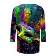 thumbnail image 5 of AGWOLF Mardi Gras Outfit for Women 3/4 Length Sleeve Mask Graphic Carnival Tee Blouses Fashion Round Neck Funny 3D Print Holiday Tops, 5 of 5