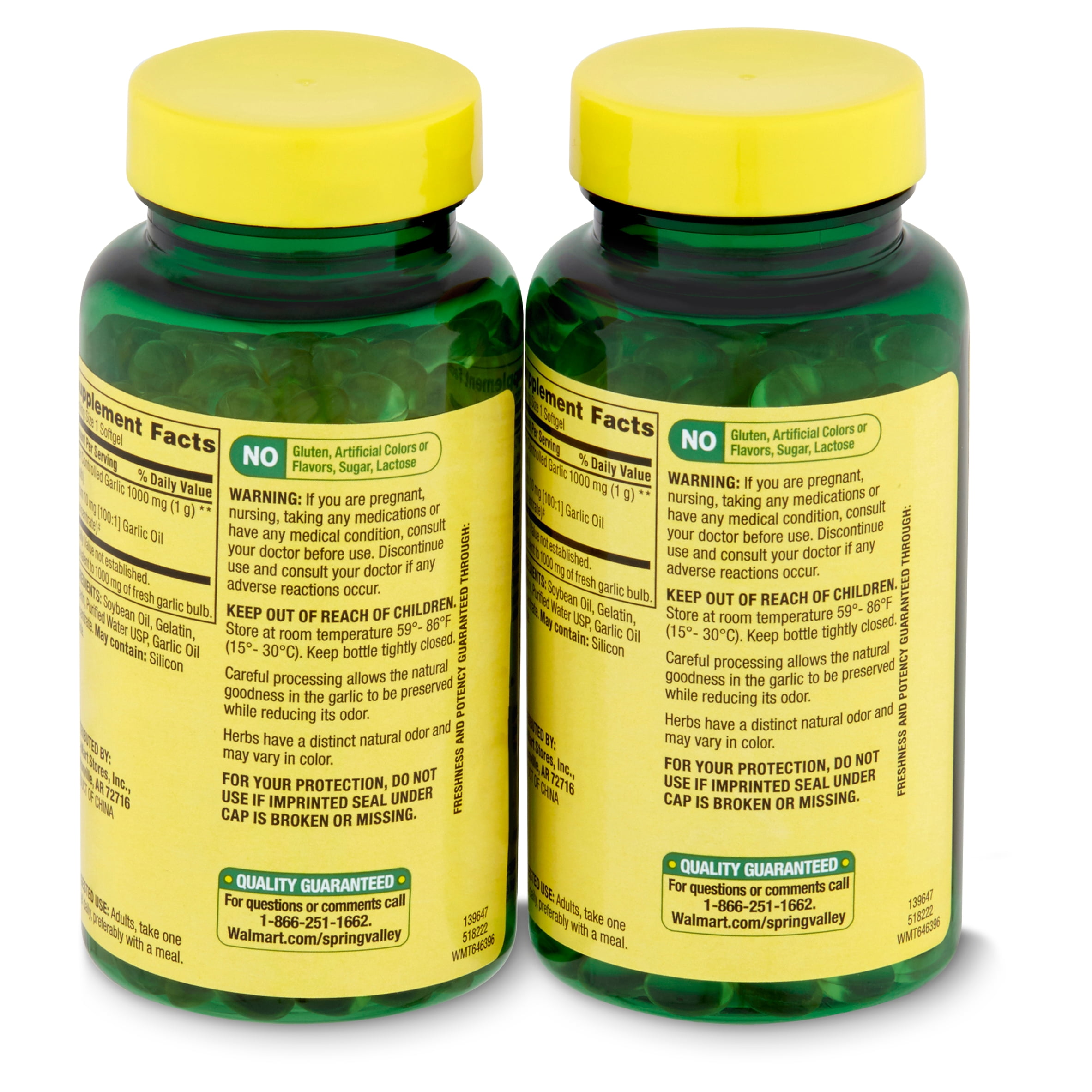 Spring Valley Odor-Controlled Garlic Softgels, 1000 mg, 100 Ct, 2 Pack