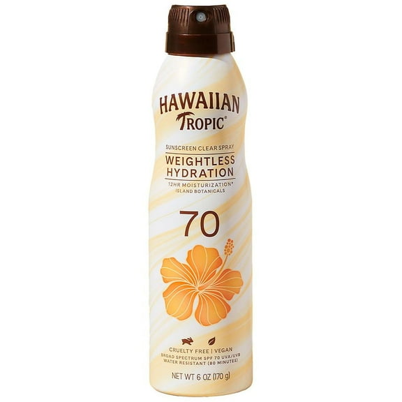 Hawaiian Tropic Weightless Hydration Clear Sunscreen Spray SPF 70 6.0 oz Pack of 3