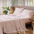 thumbnail image 2 of MooMee Gingham Sheet Set 100% Washed Cotton Linen Like Textured Extra Deep Pocket Breathable Lightweight 4-Piece (Grayish Pink, King), 2 of 8