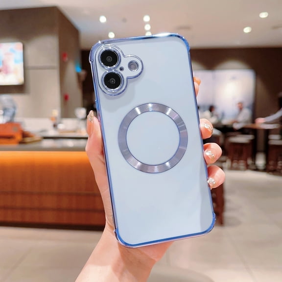 Luxury Magnetic Case For iPhone 17 with Camera Lens Protection, Electroplated Shiny Frame Slim Soft TPU Shockproof Cover, Compatible with MagSafe Wireless Charging,Blue