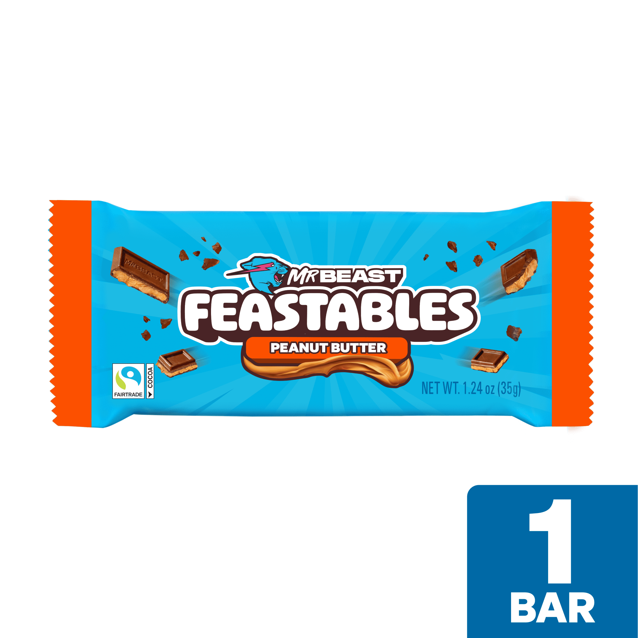 Feastables MrBeast Creamy Peanut Butter Milk Chocolate Bar, 1.24