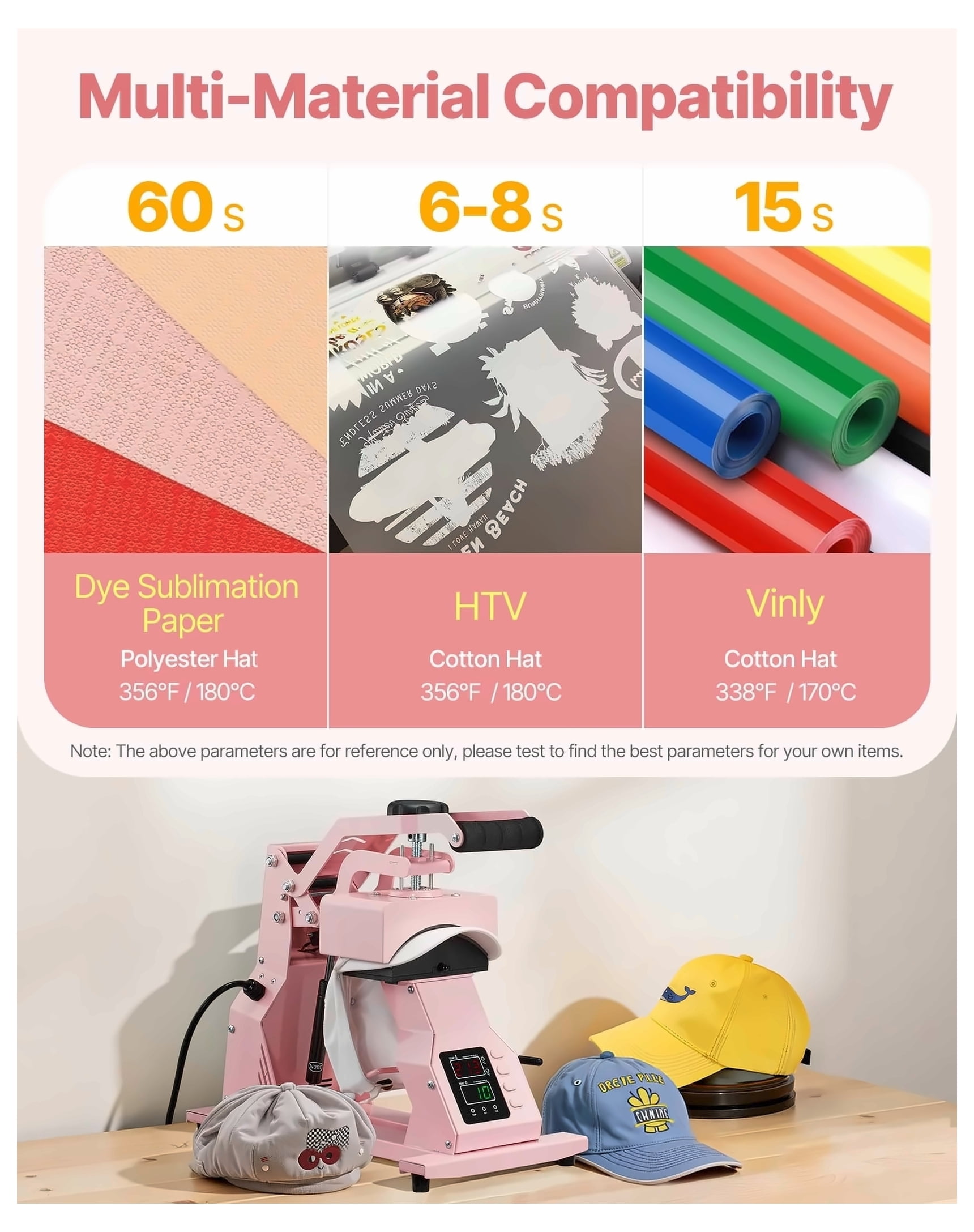 Hat Heat Press Machine for Caps, 2 Platens HTV Press, Pink