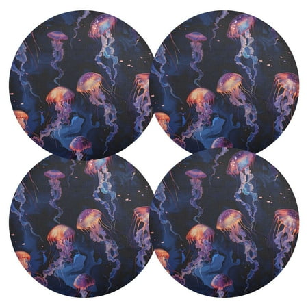 

joogoo Magic Jellyfish on Dark Background Round Plate Mats for Dining Table Placemat Set of 4 Holiday Decoration