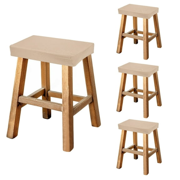 Uxcell Bar Stool Cover Rectangle, Stretch Washable Saddle Counter Vanity Barstool Slipcover Seat Cushion Protector with Elastic Band for Wooden Metal Bench Chair(Khaki, 4Pcs)