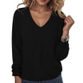 thumbnail image 2 of larppty Women's Long Sleeve V Neck Pullover Tops Oversized Chunky Knitted Loose Jumper Sweaters (Black, L), 2 of 5