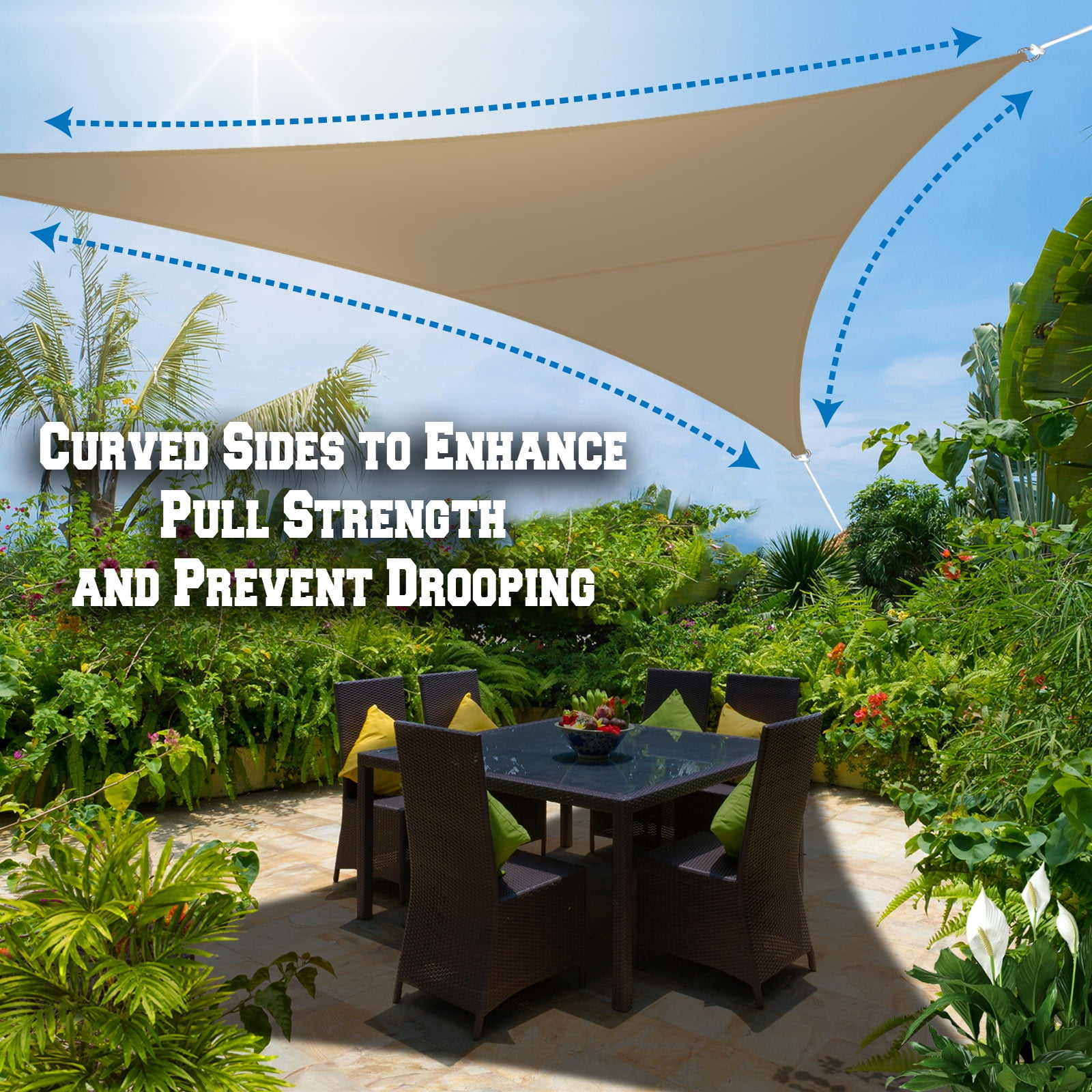 Sunrise Outdoor Sun Shade Sail 12'x12'x12' Triangle UV Top Cover Canopy - Beige