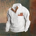 thumbnail image 3 of Men's Flag Print 3-Button Stand Collar Quarter-Zip Sweatshirt, Casual Outdoor Pullover Top, Spring Fall Patriotic Style,White,2XL, 3 of 6