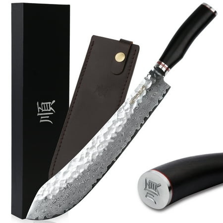 

YOUSUNLONG Breaking Knife Max Bull Nose Butcher s knife 12 Japanese 67 Layers Hammered Damascus Steel with Natural Leadwood Handle
