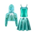 thumbnail image 2 of inlzdz Kids Girls Jazz Latin Hip Hop Dance Outfit Long Sleeve Metallic Shiny Hoodie Crop Top Vest with Skirt Set Light Green 10, 2 of 5