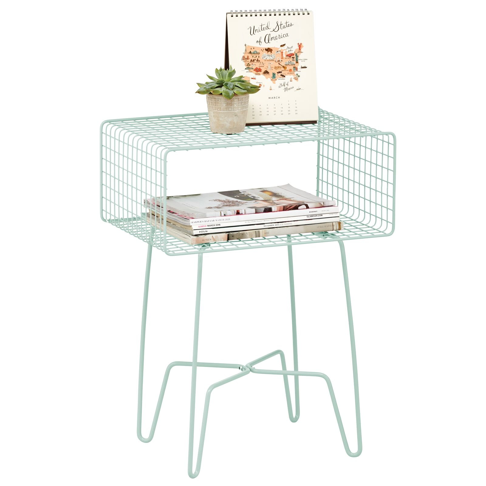 mDesign Modern Industrial Side Table with Storage Shelf, 2Tier Metal