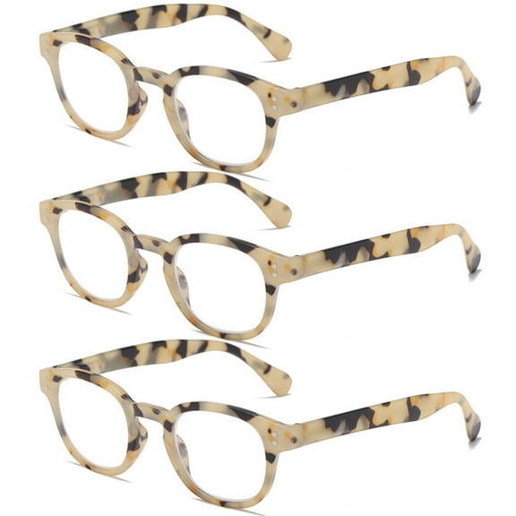 3 Pairs of Square Blue Light Blocking Reading Glasses, Trendy Classic Yellow Tortoiseshell Spring Hinge Readers  4.00 for Women and Men