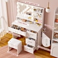 thumbnail image 3 of LIVELYGLOW Makeup Vanity Set with Stool, Lighted Mirror, Vanity Desk with 5 Shelves & 4 Drawers, Power Outlet & Hairdryer Holder, Vanity Dressing Table Perfect gift for Bedroom - White, 3 of 9