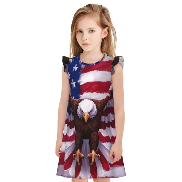 Balery USA Eagle with Spread Wings Camisón de princesa para niñas, pijama de algodón con mangas abullonadas, suave y bonito.-Large