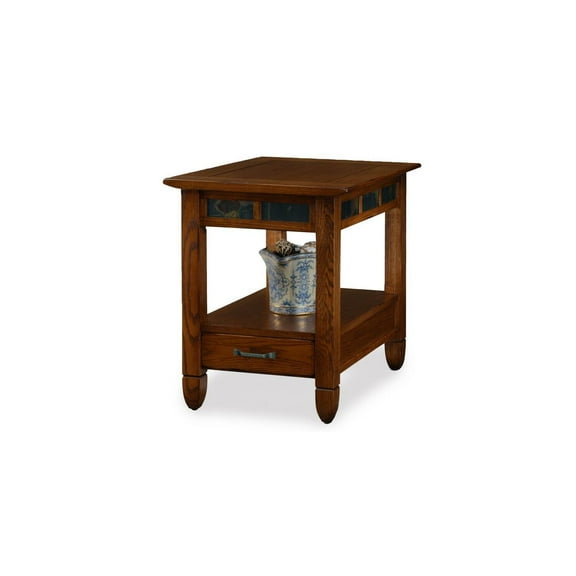 Rustic End Table with Drawer & Shelf - Natural Beauty Slatestone, Distressed Oak Finish, Foyer Accent Table