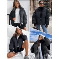 thumbnail image 7 of Women's Winter Stand Collar Zip Puffer Jacket Baggy Short Padded Down Warm Coats, 7 of 7