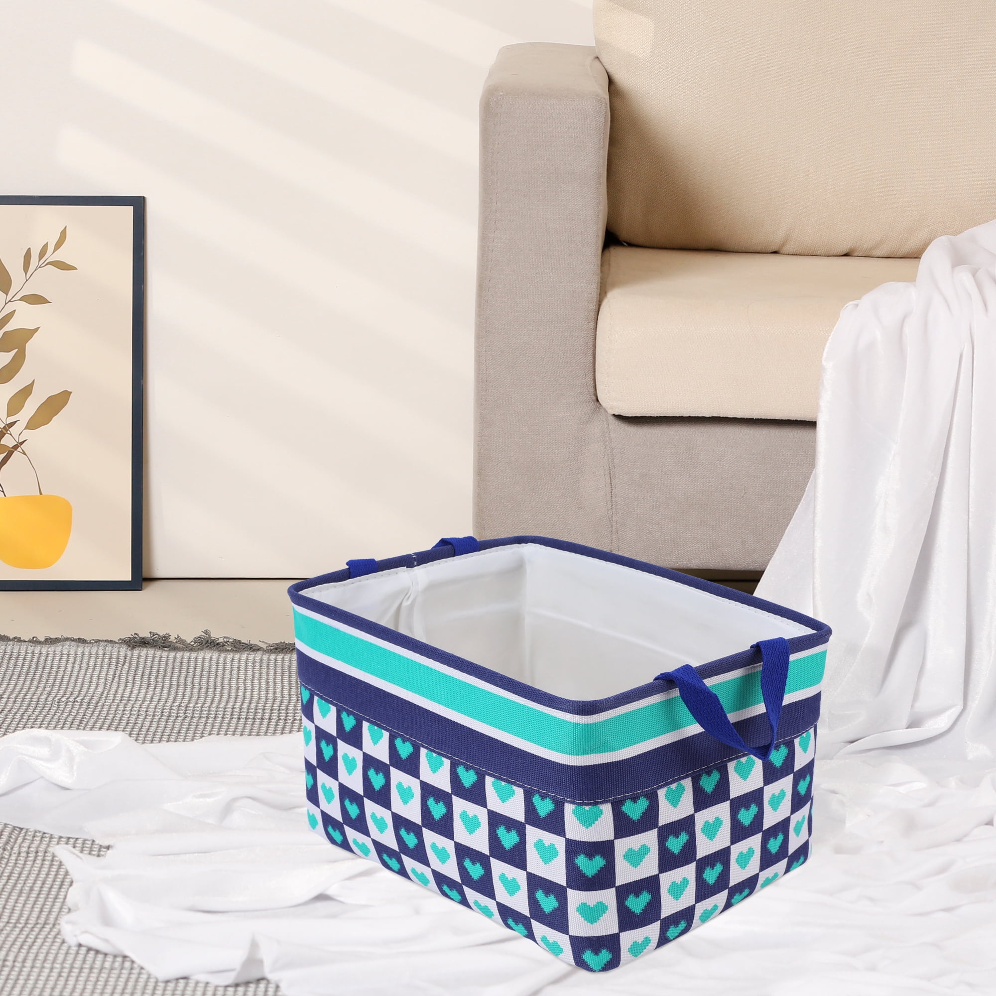 Unique Bargains Fabric Storage Bin with Handles Green 13.8*9.8*7.9in