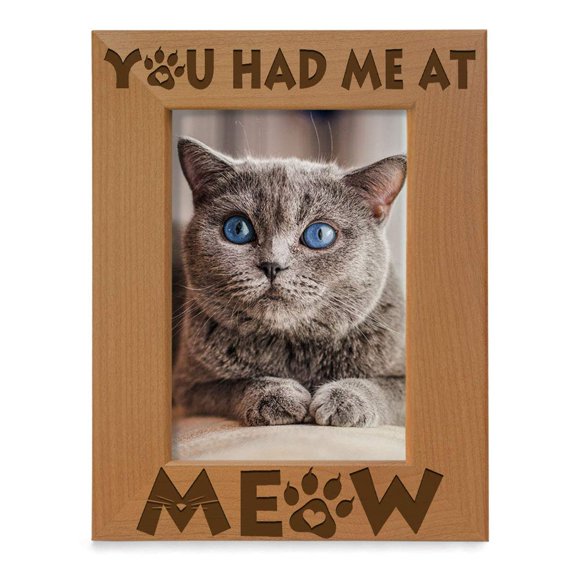 KATE POSH - Meow Engraved Wooden Picture Frame, Cat Lovers & Kitty Paws, Best Ever Cat Gifts, 5x7 Vertical