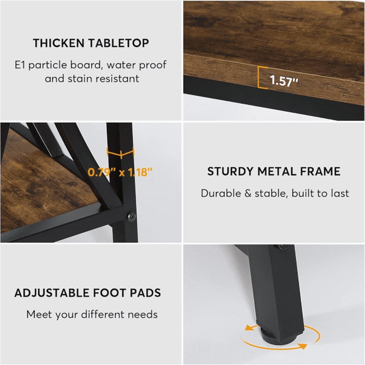 70.9" Vintage Rustic Console Table - Wood & Black Metal, 1.57" Particle Board with Bottom Shelf, 230lb Capacity for Living Room, Entryway, Behind Couch, Hallway