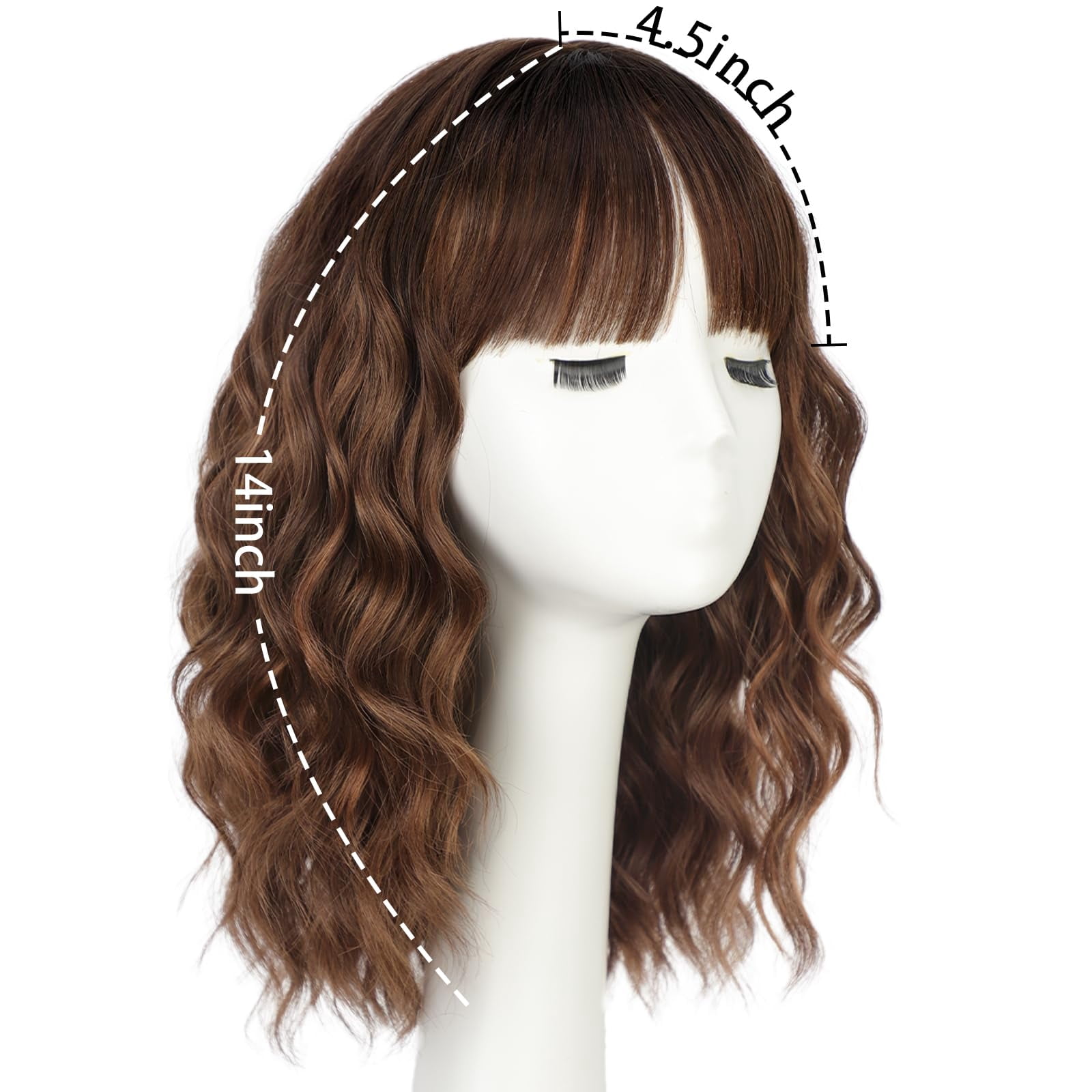 Wig with Bangs Short Bob Wigs for Women Shoulder Length Wavy Curly Wigs Synthetic Fiber Wigs 14 Inches for Daily Party Use