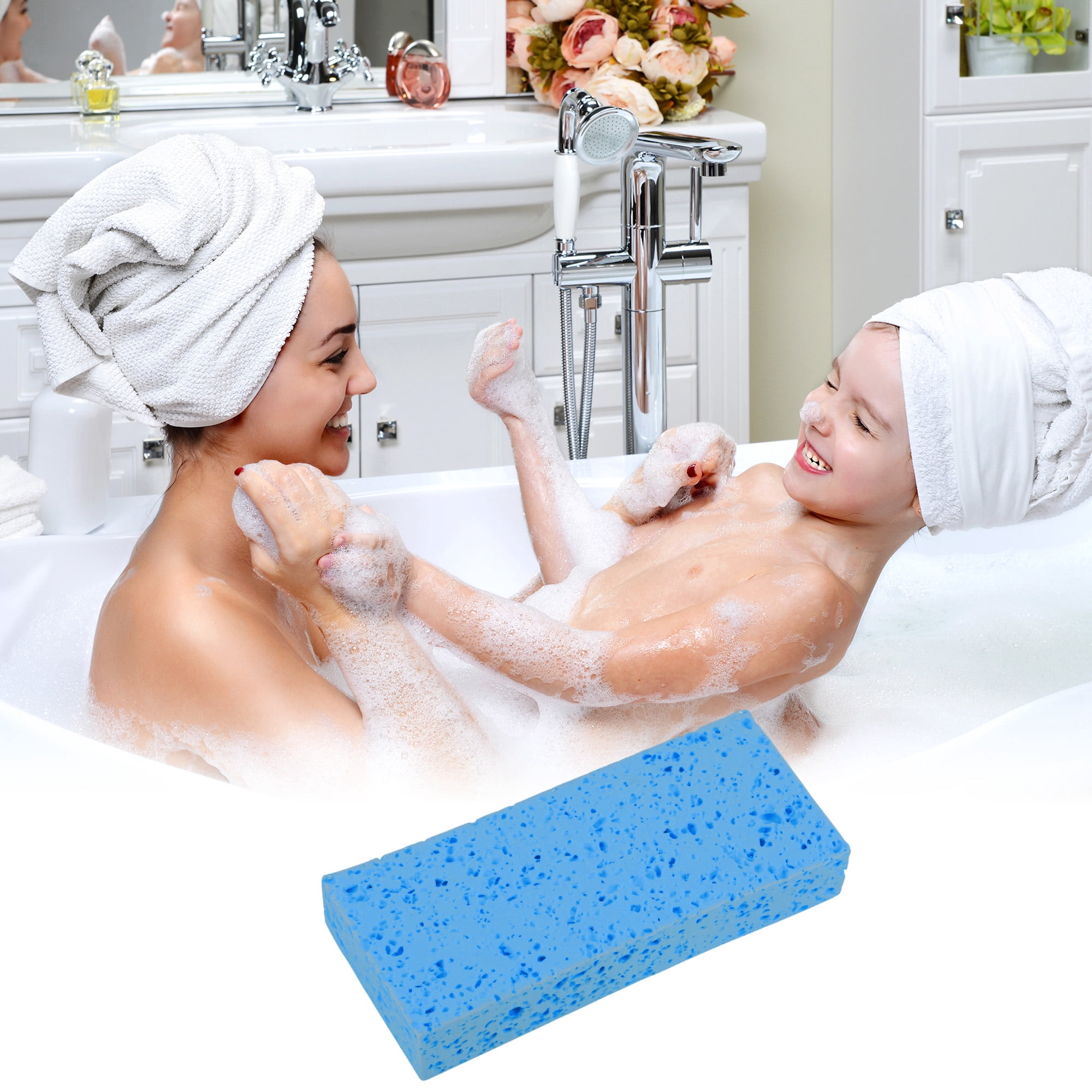 Unique Bargains Honeycombs Rectangular Bath Sponge Body Scrubber 1 Pc Sky Blue