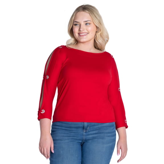Plus Size Cold Shoulder Grommet Detail Top