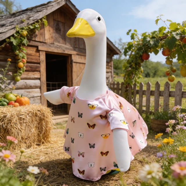 EGNMCR Home Decor, Room Decor, Wall Decor Spring Summer Idyllic Gooses Outfits Gooses Statue Patio Dress Patio Gooses Outfits Hat Set For 23In Statue Patio Garden Decoration Polyester Statue