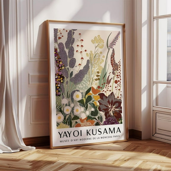 Abstract Floral Wall Art Botanical Poster With Dotted Textures & Wildflower Shapes In Soft Earth Tones, Modern Nature Print, Kusama Inspired Wall Art, Modern Wall Decor, 8x12 UNFRAMED