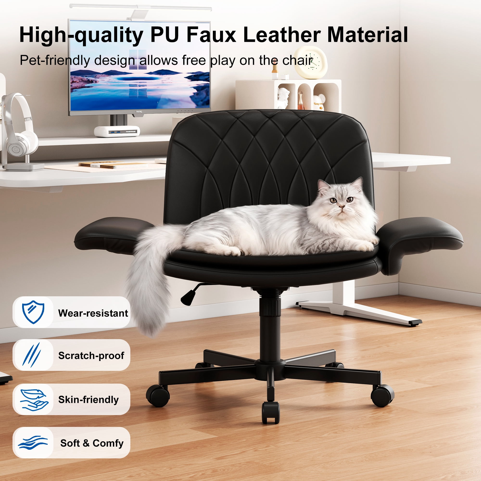 Misolant Big and Tall Office Chair, Computer Chair with Soft Adjustable Armrests, Ergonomic Gaming Chair with Breathable Linen Design, Executive Chairs with Footrest