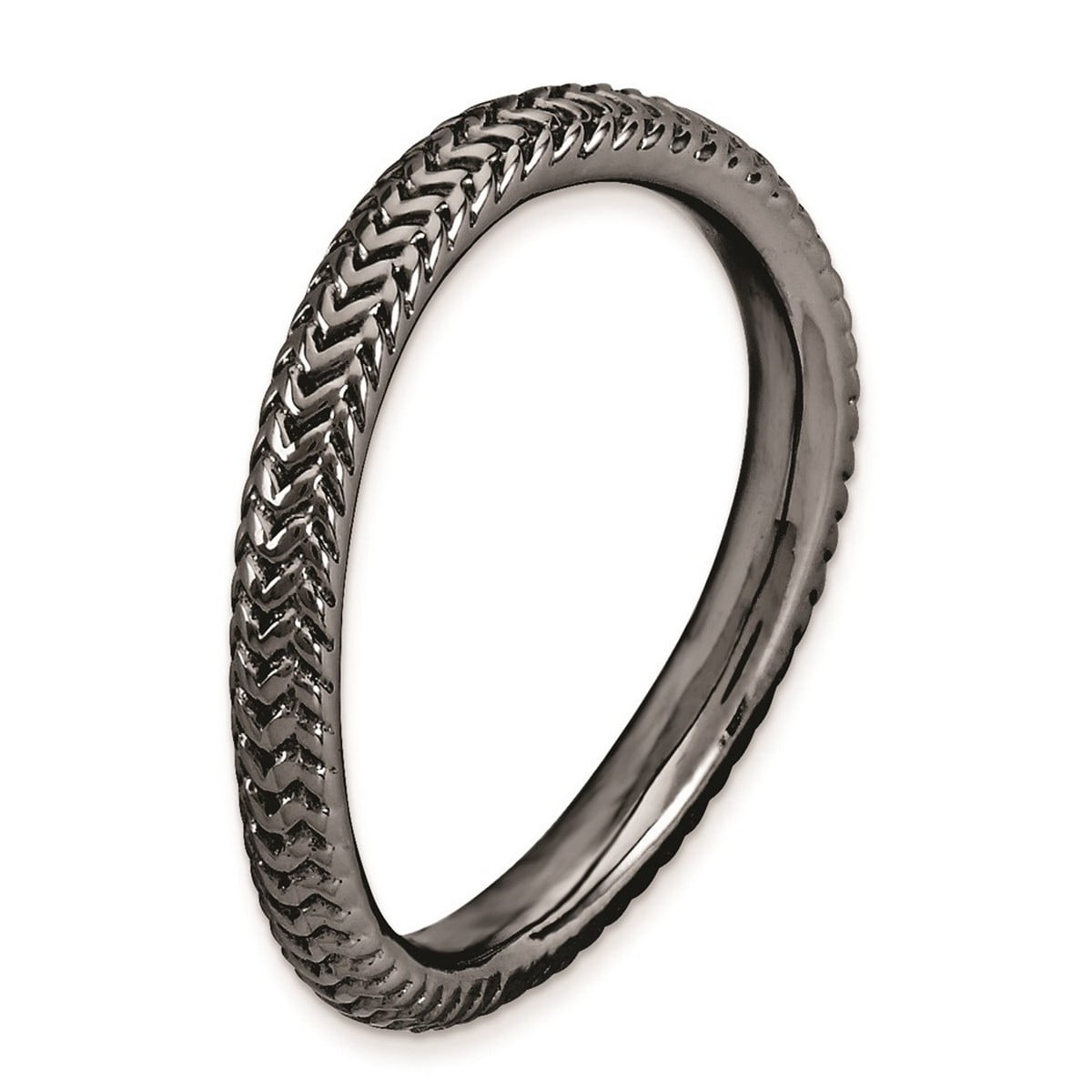 2.25mm 925 Sterling Silver Textured Patterned Ruthenium plating Stackable Polished Black Plate Wave Ring Size 6 Stackabl