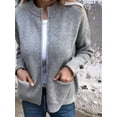 thumbnail image 6 of Women'S Zip Up Knit Cardigan Long Sleeve Stand Collar Sweater Outwear Coat with Pockets Grey M, 6 of 7