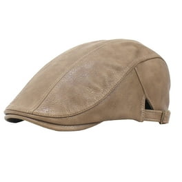 Newsboy Hats for Men Leather Flat Cap Gatsby Driving Cabbie Hat Khaki