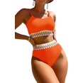 thumbnail image 1 of Conjunto de bikini de cintura alta de 2 piezas para mujer, traje de baño inalámbrico con estampado de cheurón Naranja G Naranja G Xishao ropa, 1 of 2