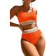 thumbnail image 1 of Conjunto de bikini de cintura alta de 2 piezas para mujer, traje de baño inalámbrico con estampado de cheurón Naranja G Naranja G Xishao ropa, 1 of 2