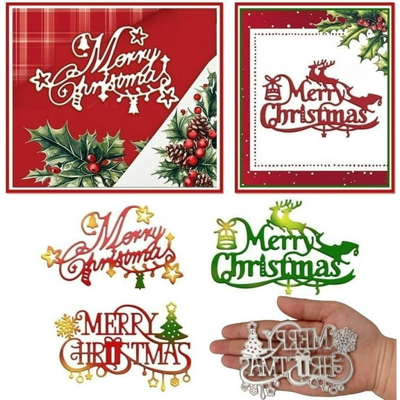 4Pcs Large Merry Christmas Metal Cutting Dies Stencils Christmas Blessing Words