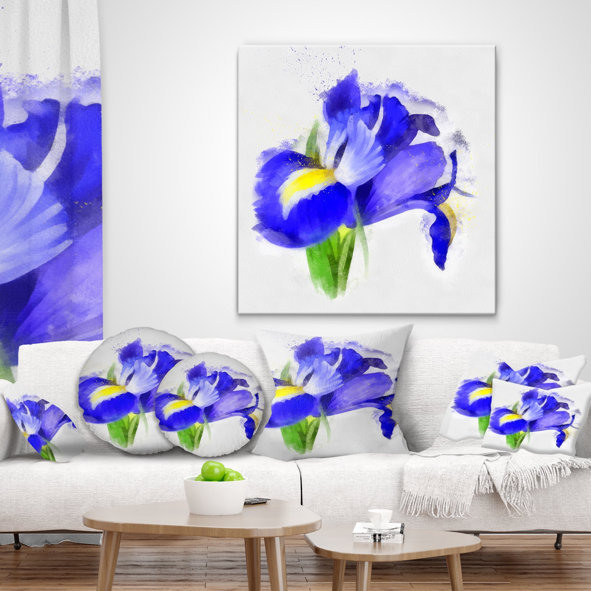 Designart Bloomy Blue Watercolor Rose - Floral Throw Pillow - 16x16
