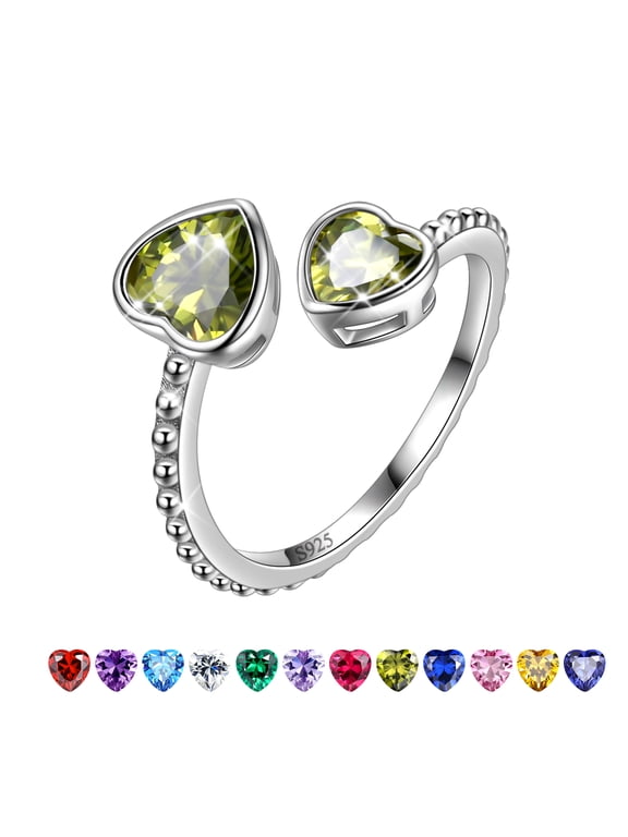 August Birthstone Ring Peridot 925 Sterling Silver Double Hearts Rings Green Zirconia Women Jewelry Birthday Mother's Day Gifts