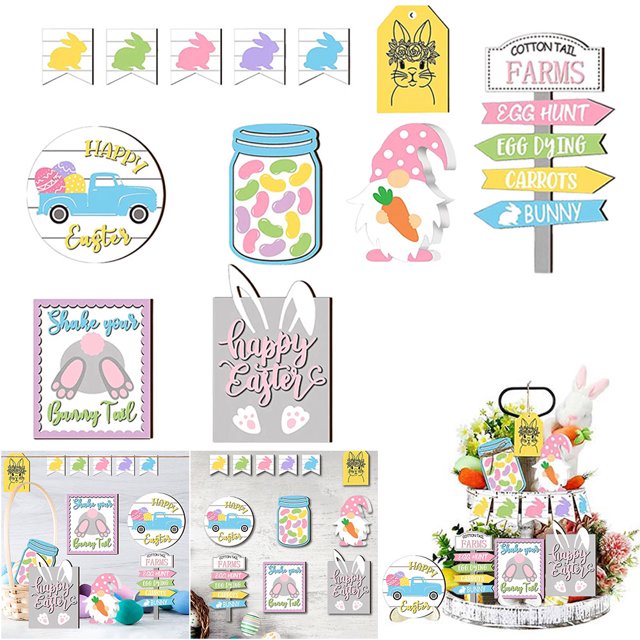 Pascua Primavera Bandeja Escalonada Letreros Mesa Decoraciones Mesa Creativas (H)