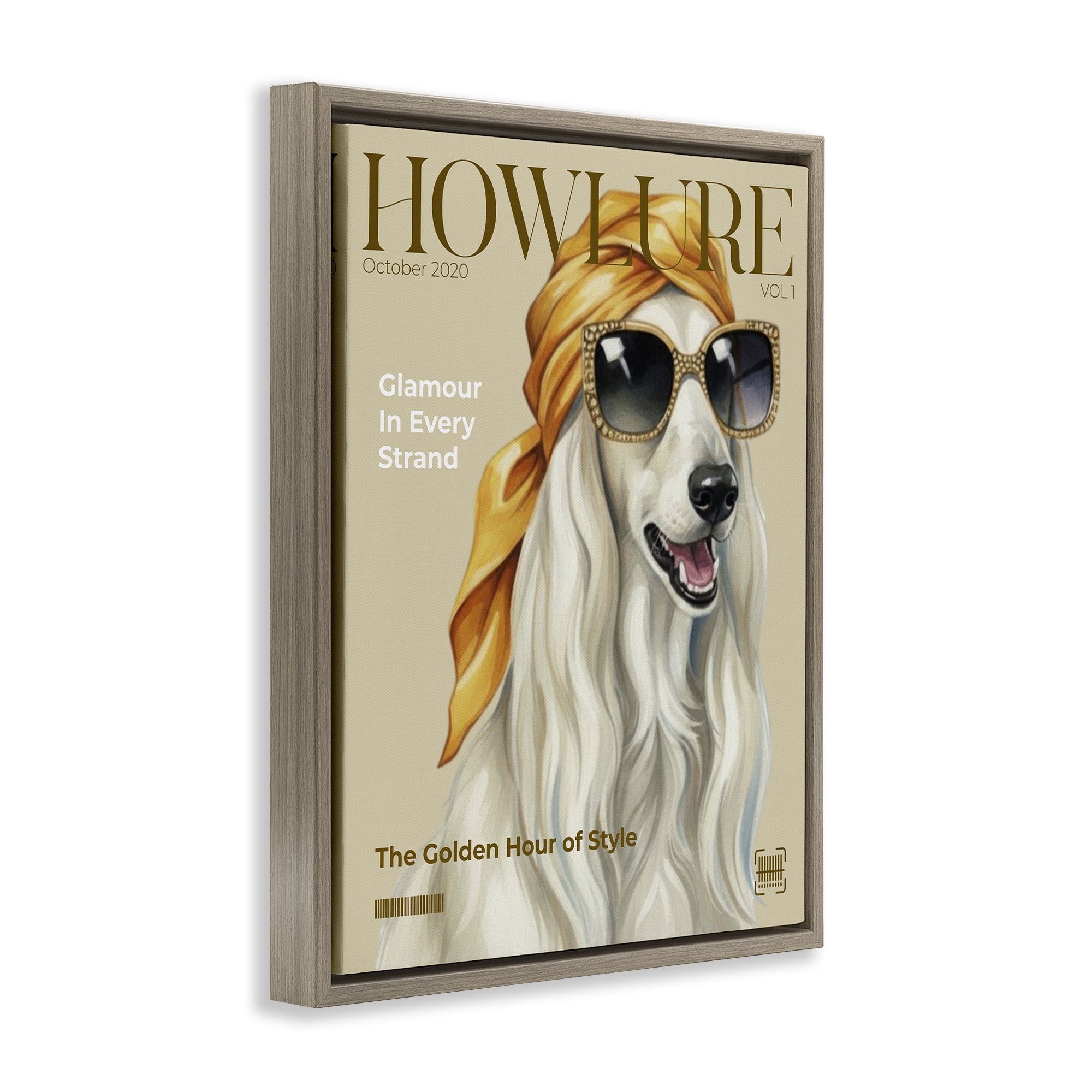 Stupell Industries Howlure Dog Fashion Magazine Brown Framed Floater Canvas Wall Art, design by A Barefoot Stylist