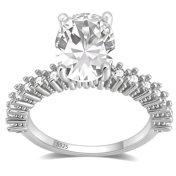 Oval Engagement Ring for Women 2.54 Ct Cubic Zirconia Sterling Silver Bellaria by Ginger Lyne
