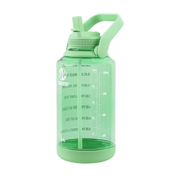 Botella de agua Takeya Motivational de 1,9 L con tapa de pajita, color pistacho