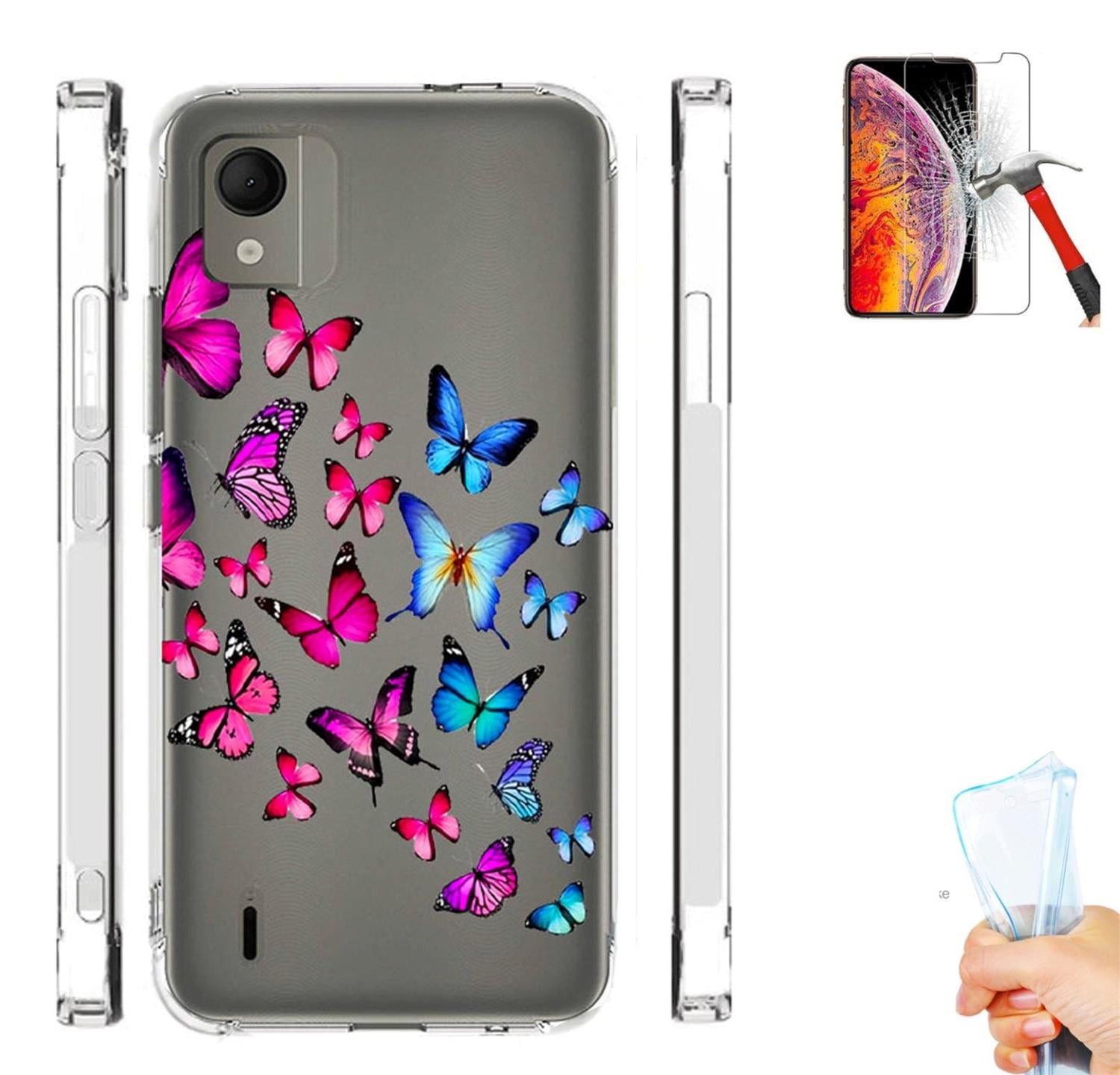 Phone Case For Nokia C N Dl With Screen Protector Flexible Gel Butterfly Tempered Glass