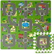 Sorbus Traffic Play mat Puzzle Foam Interlocking Tiles - Kids Road Traffic Play Rug - Children Educational Playmat Rug - Great for Playing with Toy Cars Trucks (9 Tiles with Borders)