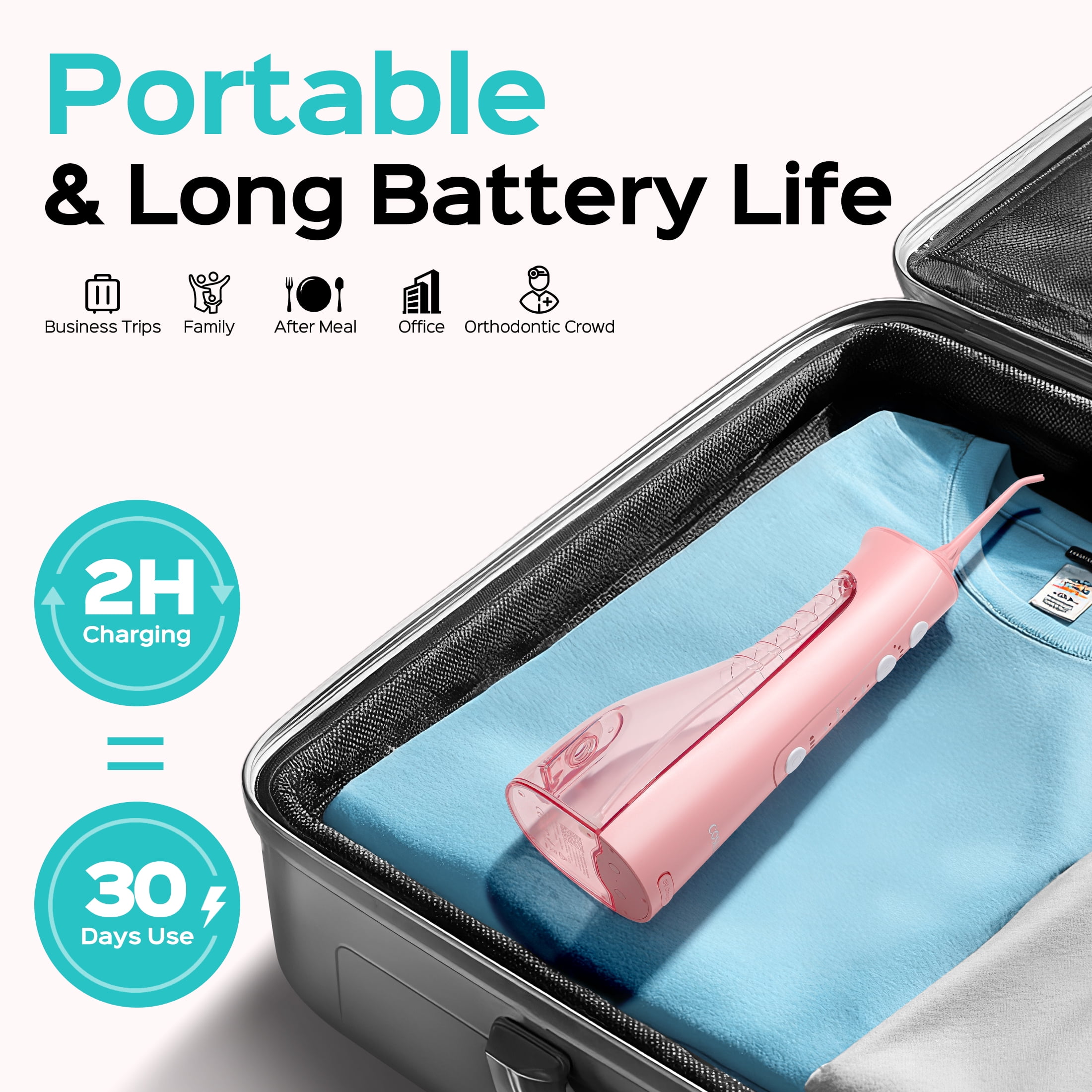 COSLUS CX50 Water Dental Flosser Pick for Teeth,4 Modes 5 Intensities,Portable Rechargeable Water Dental Flosser Dental Oral Irrigator for Travel Home Pink