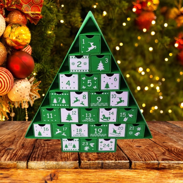 Calendario De Adviento De Madera Con Forma De Árbol Navideño – 24 Compartimentos, Decoración Festiva Reutilizable (38x32.5 Cm)