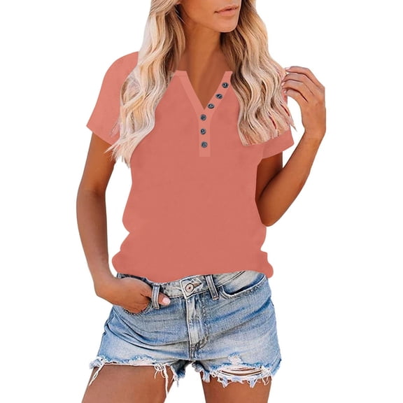 YueHuiYing Women's Button-Up V-Neck Raglan Sleeve T-Shirt Loose Top Short Sleeve Top/Shirt Boyfriend Style Blouse