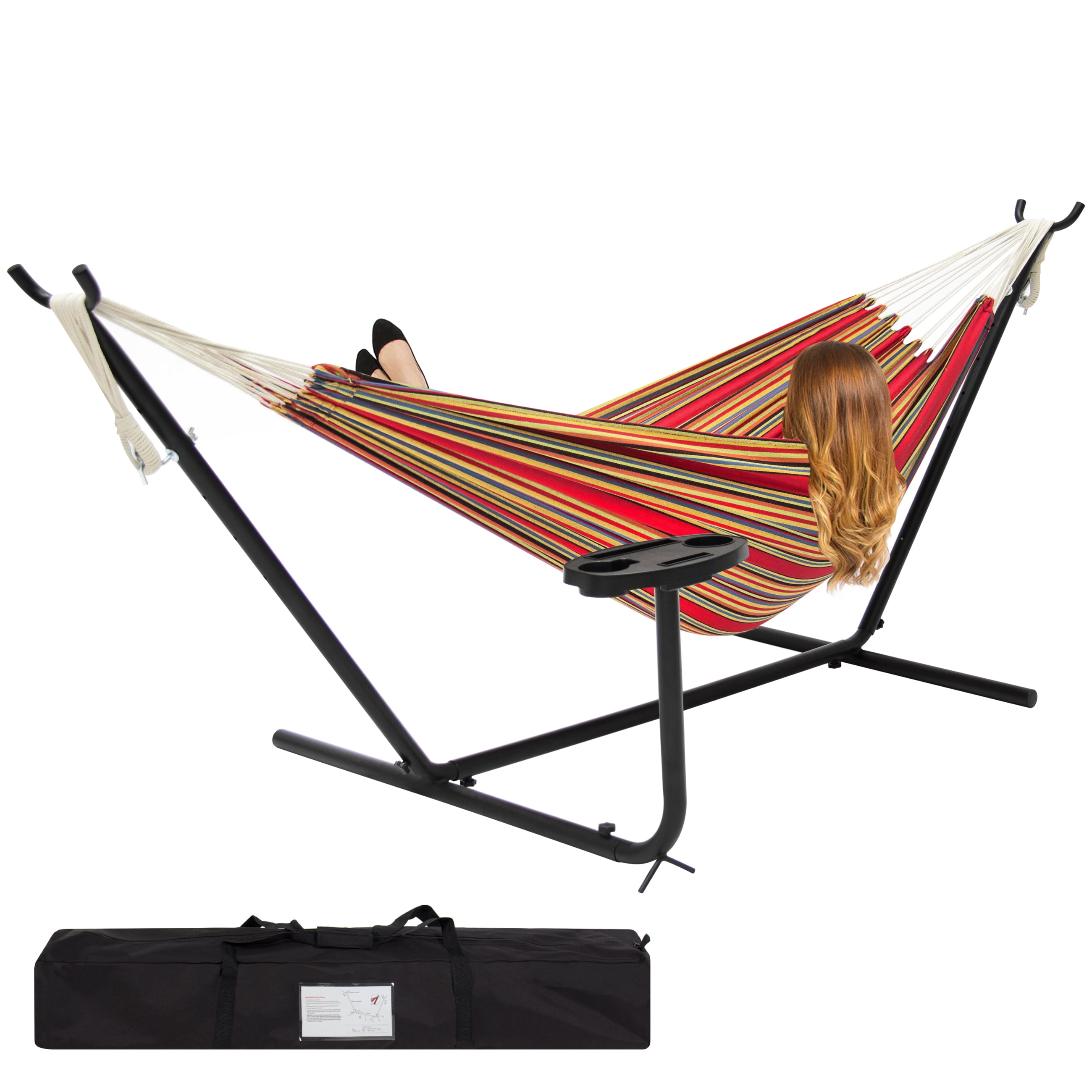 Best Choice Products Outdoor Double Hammock Set w Steel Stand, Cup Holder, Tray, and... by