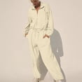 thumbnail image 4 of AherBiu Sweat Jumpsuits for Women Long Sleeve Zipper Lapel V Neck Drawstring Waist Rompers, 4 of 7