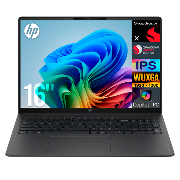 Laptop AI PC HP OmniBook 3 16-bz0010wm Snapdragon X 16GB LPDDR5X 512GB SSD Pantalla 16" IPS 2K Copilot+ PC NPU 45 TOPS Windows 11 Teclado Ingles